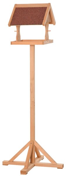 PawHut Bird Feeder Table, Wooden Freestanding Outdoor Feeding Station with Weatherproof Roof, Cross-shaped Base, Natural, 55 x 55 x 144cm Aosom UK