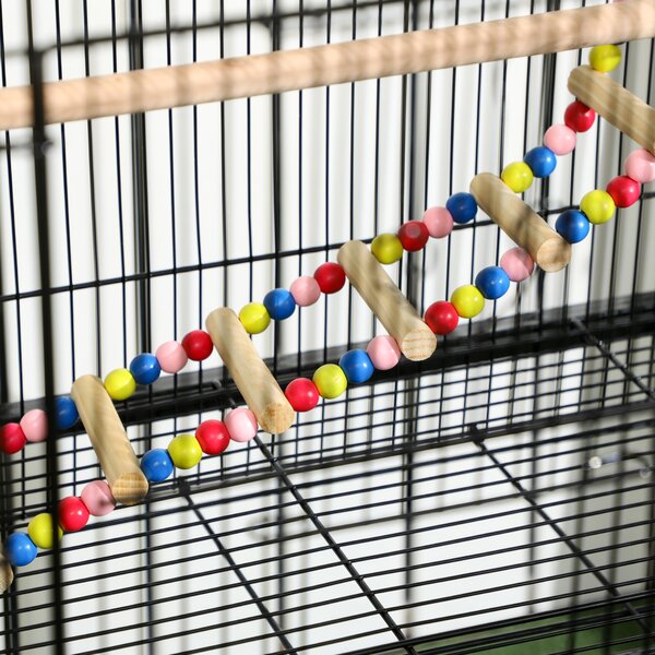 PawHut Steel Budgie Cage 133cm High with Stand, Slide-Out Tray, Toys, Storage Shelf for Canaries, Finches, Lovebirds, Parakeets, Black Aosom UK