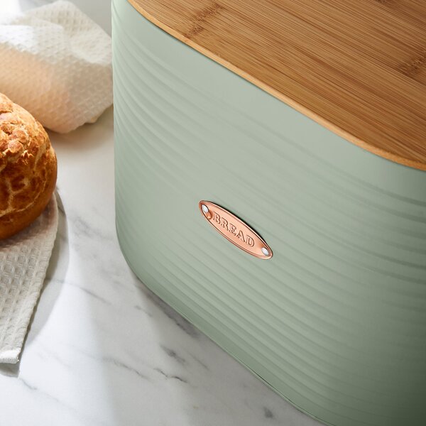 Sage Metal Bread Bin with Badge