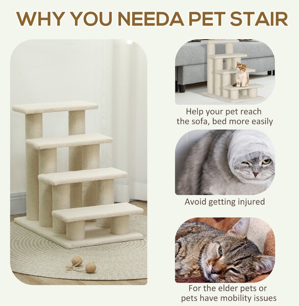 Durable Pet Stairs Ramp, Easy Climb Cat Tree Ladder, Indoor Climbing Frame Staircase for Pets Aosom UK