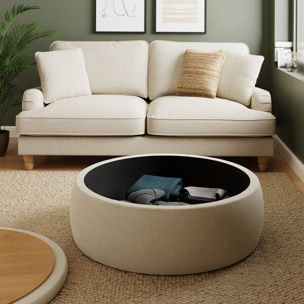 Large Round Storage Pouffe, Luna Natural