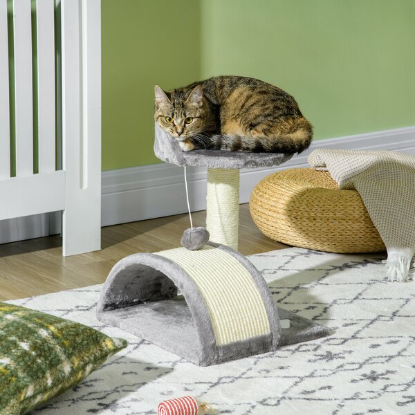 PawHut Cat Scratching Post, Cat Tree Scratching Kitten Activity Centre Climber Hanging Ball, Scratch Post for Indoor Cats, Grey Aosom UK