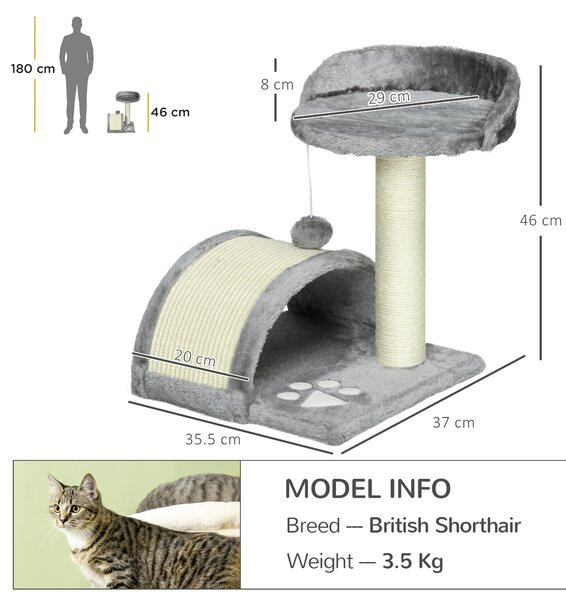 PawHut Cat Scratching Post, Cat Tree Scratching Kitten Activity Centre Climber Hanging Ball, Scratch Post for Indoor Cats, Grey Aosom UK