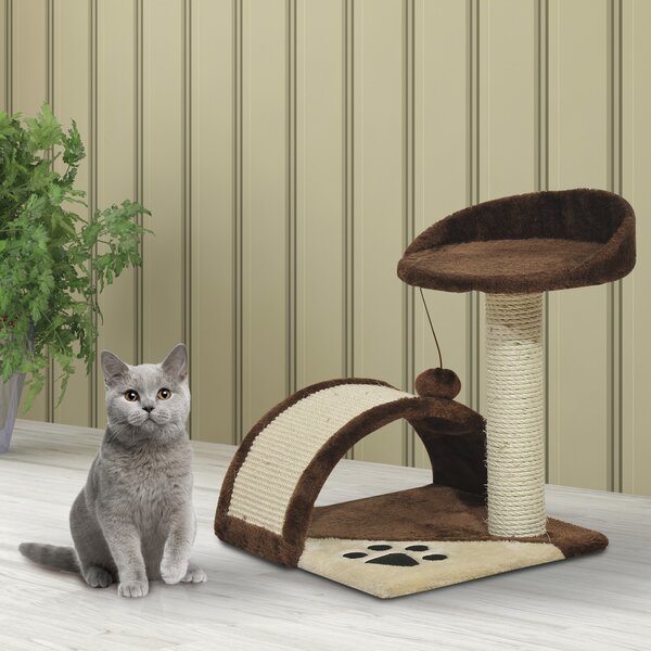 PawHut Cat Scratching Post, Indoor Activity Centre, Kitten Climber with Scratcher, Hanging Ball, Brown Aosom UK