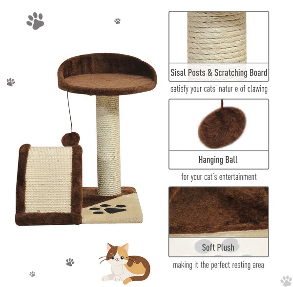 PawHut Cat Scratching Post, Indoor Activity Centre, Kitten Climber with Scratcher, Hanging Ball, Brown Aosom UK