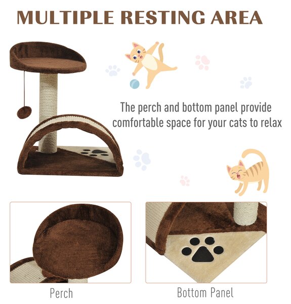 PawHut Cat Scratching Post, Indoor Activity Centre, Kitten Climber with Scratcher, Hanging Ball, Brown Aosom UK