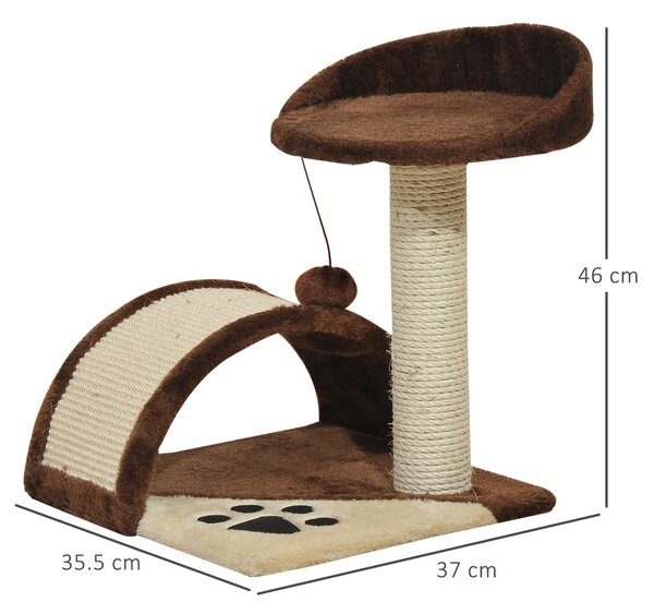 PawHut Cat Scratching Post, Indoor Activity Centre, Kitten Climber with Scratcher, Hanging Ball, Brown Aosom UK