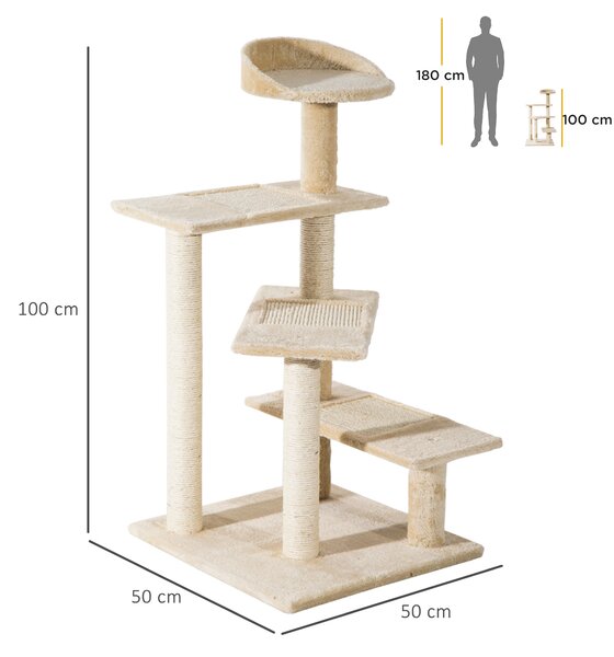PawHut Beige Cat Tree, Kitten Scratching Post, Sisal Climbing Tower, Activity Centre, Sturdy Aosom UK