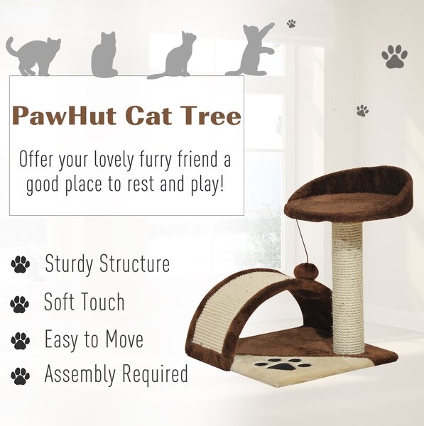 PawHut Cat Scratching Post, Indoor Activity Centre, Kitten Climber with Scratcher, Hanging Ball, Brown Aosom UK