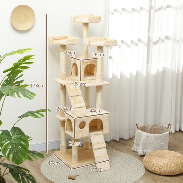 PawHut Deluxe Cat Tree, Kitten Scratching Post, Climbing Tower Activity Centre, Plush, Cream Aosom UK
