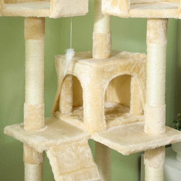 PawHut Deluxe Cat Tree, Kitten Scratching Post, Climbing Tower Activity Centre, Plush, Cream Aosom UK