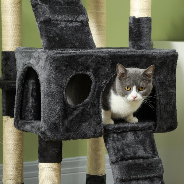 PawHut Cat Tree for Indoor Cats Kitten Kitty Scratching Scratcher Post Climbing Tower Activity Centre House Grey Aosom UK