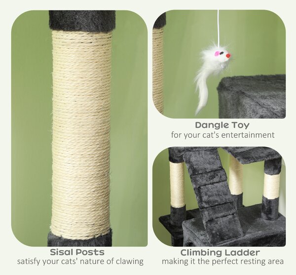 PawHut Cat Tree for Indoor Cats Kitten Kitty Scratching Scratcher Post Climbing Tower Activity Centre House Grey Aosom UK