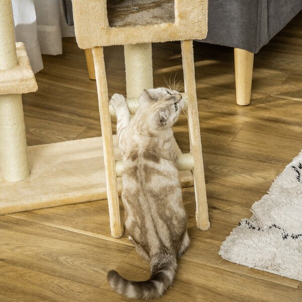 PawHut Cat Tree with Scratching Post, Hammock, Condo, Basket, Ladder Activity Centre for Kittens, 98 cm, Beige Aosom UK