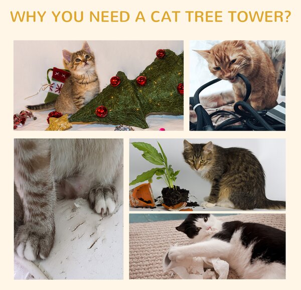 PawHut Floor to Ceiling Cat Tree 5-Tier Kitty Tower Activity Center Scratching Post 230-260cm