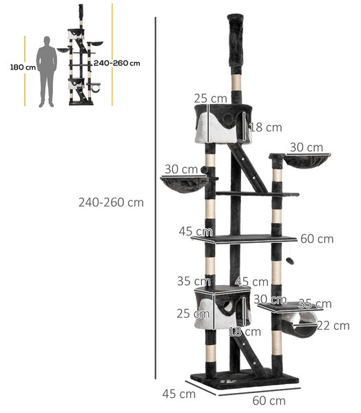 Pawhut Adjustable Cat Tree Condo, Kitten Playhouse with Scratching Posts, Fun House, Grey & White