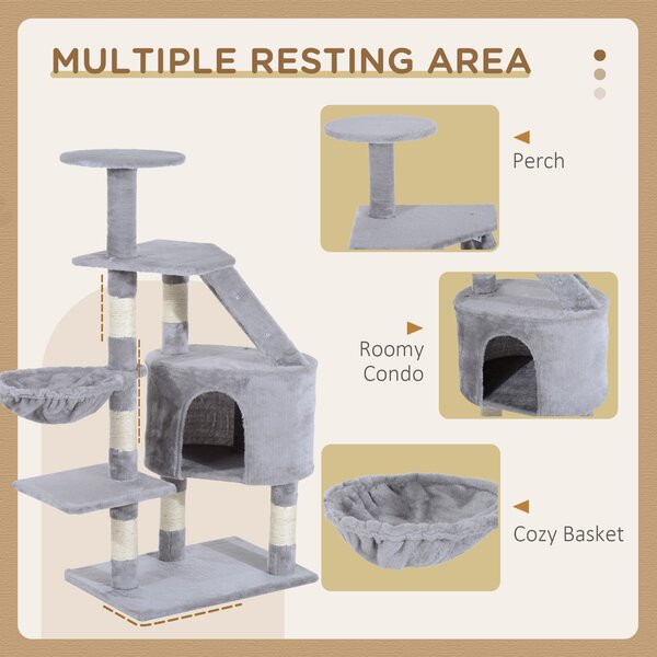 PawHut Cat Tree with Scratching Post, Kitten Activity Centre, Play House, Pet Furniture, 125cm, Grey Aosom UK