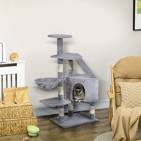 PawHut Cat Tree with Scratching Post, Kitten Activity Centre, Play House, Pet Furniture, 125cm, Grey Aosom UK