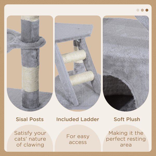 PawHut Cat Tree with Scratching Post, Kitten Activity Centre, Play House, Pet Furniture, 125cm, Grey Aosom UK