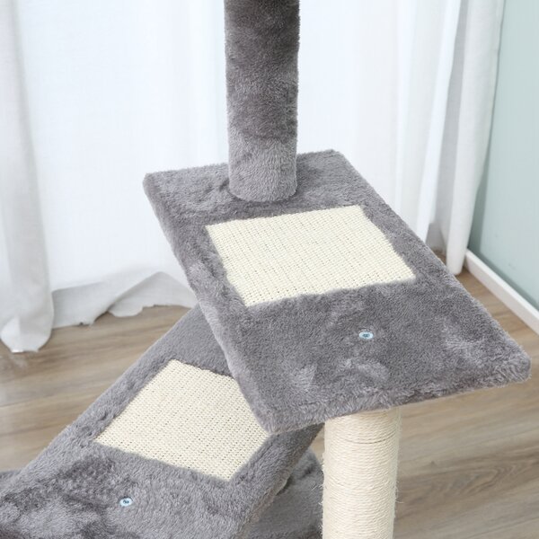 PawHut 100cm Cat Tree Uk Cat Tower Cat Tree for Large Cats, Solid Particle Board for Long Term Use, Beige & Grey Aosom UK