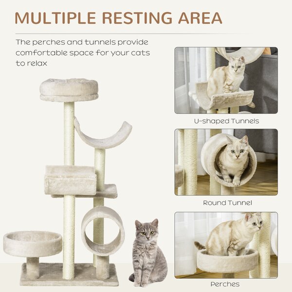 PawHut Cat Tree, Plush, 50Lx40Wx105H cm-Beige Aosom UK