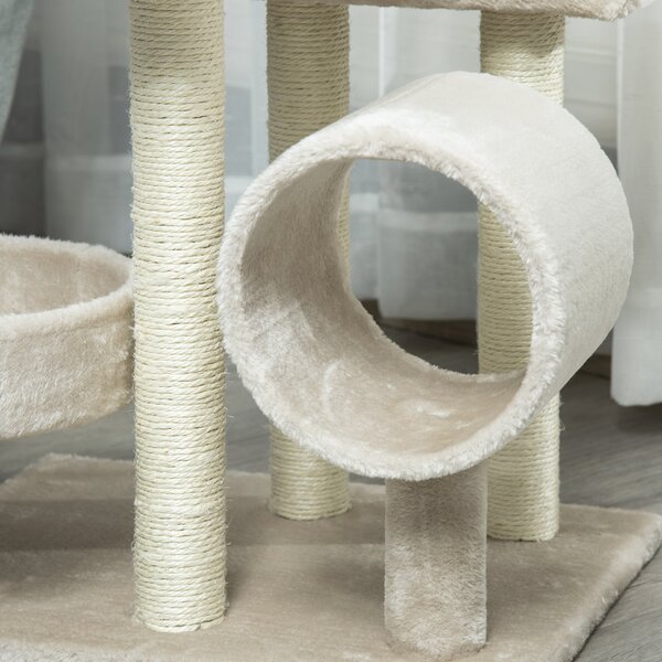 PawHut Cat Tree, Plush, 50Lx40Wx105H cm-Beige Aosom UK