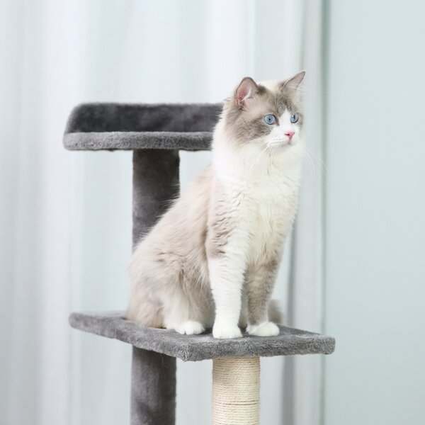 PawHut 100cm Cat Tree Uk Cat Tower Cat Tree for Large Cats, Solid Particle Board for Long Term Use, Beige & Grey Aosom UK