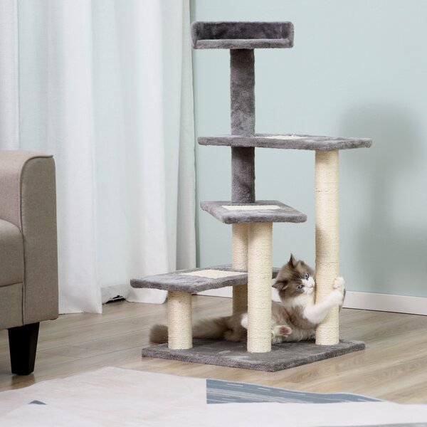 PawHut 100cm Cat Tree Uk Cat Tower Cat Tree for Large Cats, Solid Particle Board for Long Term Use, Beige & Grey Aosom UK