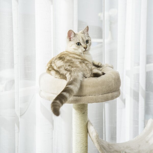 PawHut Cat Tree, Plush, 50Lx40Wx105H cm-Beige Aosom UK