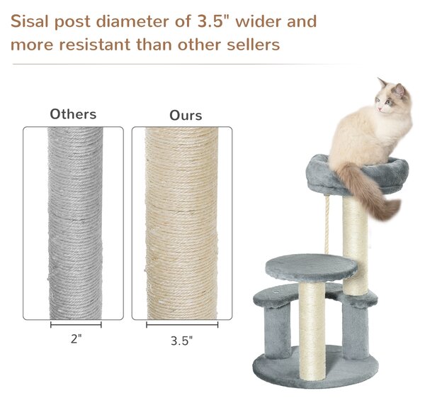 PawHut Cat Tree 65 cm, Kitty Scratcher, Kitten Activity Centre with 2 Perches & Hanging Sisal Rope, Grey Aosom UK