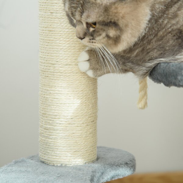 PawHut Cat Tree 65 cm, Kitty Scratcher, Kitten Activity Centre with 2 Perches & Hanging Sisal Rope, Grey Aosom UK