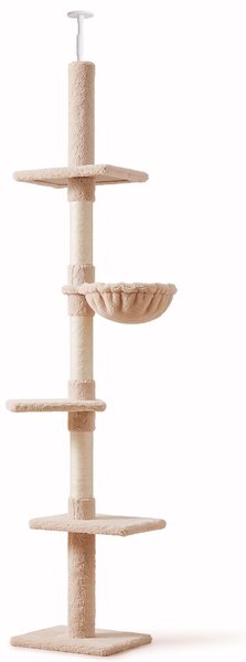 PawHut Floor to Ceiling Cat Tree 5-Tier Kitty Tower Activity Center Scratching Post 230-260cm