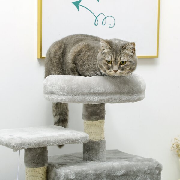 PawHut 132cm Cat Tree with Scratching Post, House, Hammock, Grey Aosom UK
