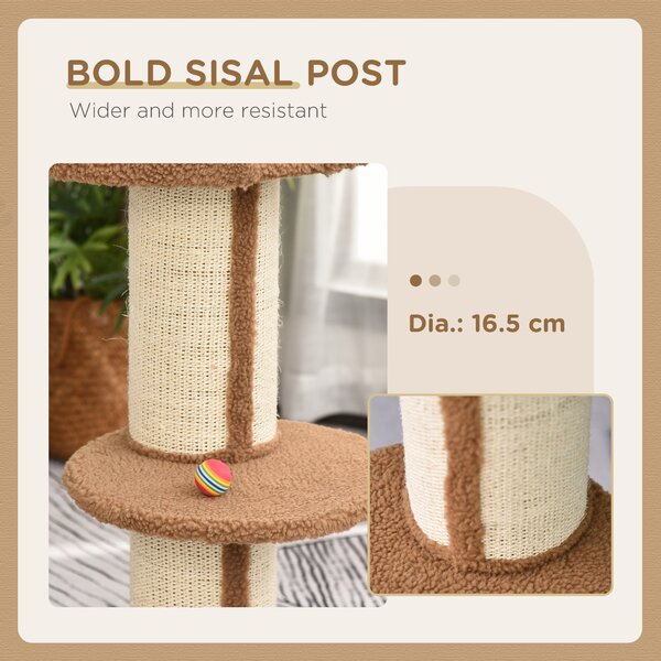 PawHut Cat Tree with Perches, Sisal Scratching Posts & Lamb Cashmere, Activity Centre, Brown Aosom UK