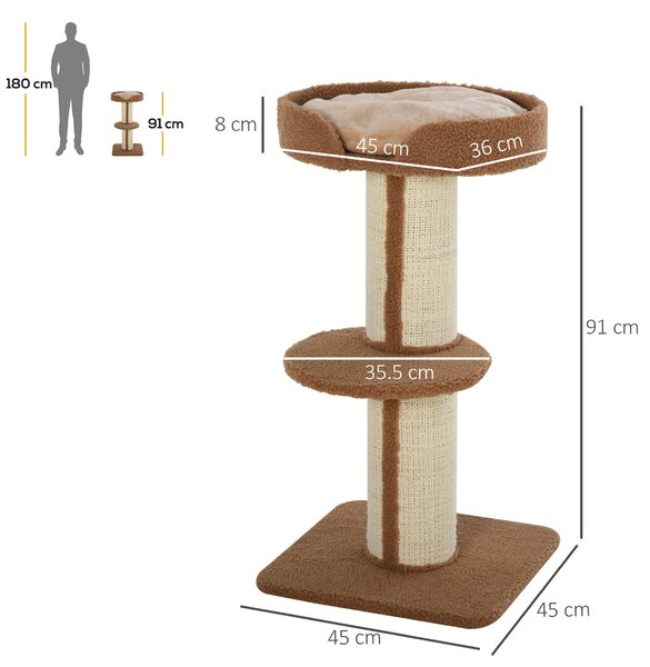 PawHut Cat Tree with Perches, Sisal Scratching Posts & Lamb Cashmere, Activity Centre, Brown Aosom UK