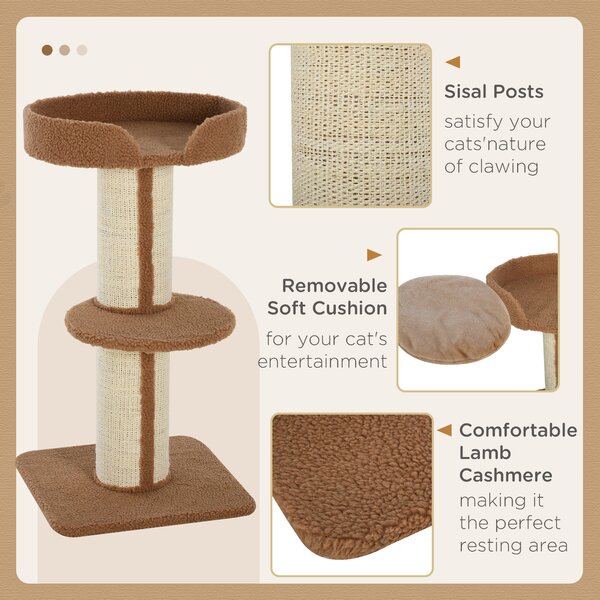 PawHut Cat Tree with Perches, Sisal Scratching Posts & Lamb Cashmere, Activity Centre, Brown Aosom UK