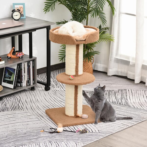PawHut Cat Tree with Perches, Sisal Scratching Posts & Lamb Cashmere, Activity Centre, Brown Aosom UK