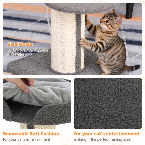 PawHut 81cm Cat Tree with Sisal Scratching Post, Cat Tower Kitten Activity Center climbing frame with large platform Lamb Cashmere Perch, Grey