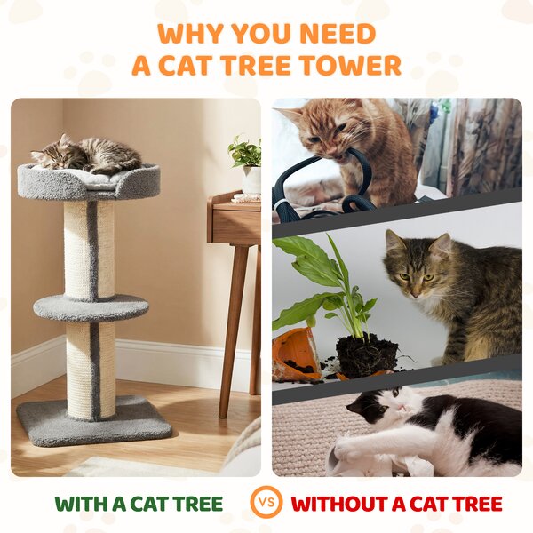 PawHut 81cm Cat Tree with Sisal Scratching Post, Cat Tower Kitten Activity Center climbing frame with large platform Lamb Cashmere Perch, Grey