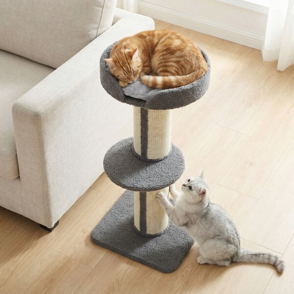 PawHut 81cm Cat Tree with Sisal Scratching Post, Cat Tower Kitten Activity Center climbing frame with large platform Lamb Cashmere Perch, Grey