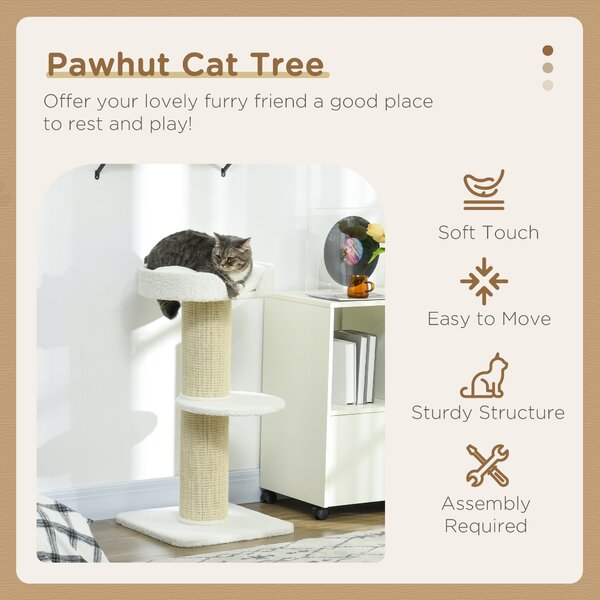 PawHut 2 Tier Sisal Sherpa Cat Tree with Basket Cushion Sisal Post Cream White Aosom UK
