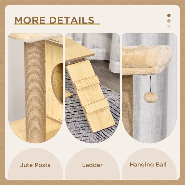 PawHut Cat Tree, 130cm Cat Tree for Indoor, Multi-Level Plush Cat Climbing Tower w/ Scratching Posts, Cat Condo for Large Cat, Yellow Aosom UK