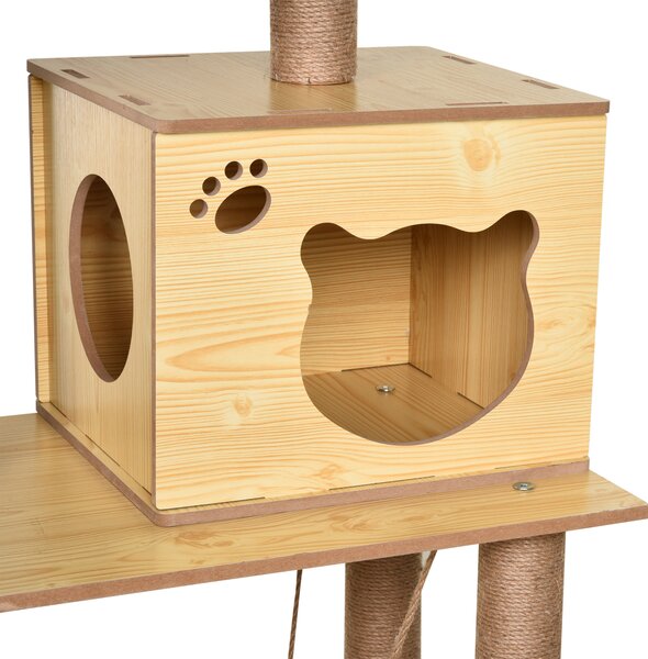 PawHut Cat Tree, 130cm Cat Tree for Indoor, Multi-Level Plush Cat Climbing Tower w/ Scratching Posts, Cat Condo for Large Cat, Yellow Aosom UK