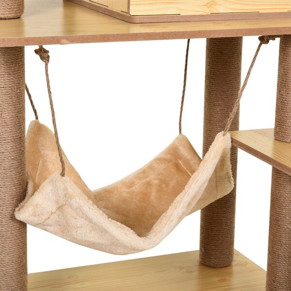 PawHut Cat Tree, 130cm Cat Tree for Indoor, Multi-Level Plush Cat Climbing Tower w/ Scratching Posts, Cat Condo for Large Cat, Yellow Aosom UK