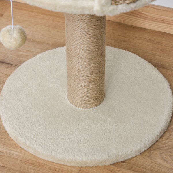 PawHut Cat Tree Tower Basics with Bed, Scratching Post, Activity Centre, Kitten House, Dangling Ball Perch, Beige Aosom UK