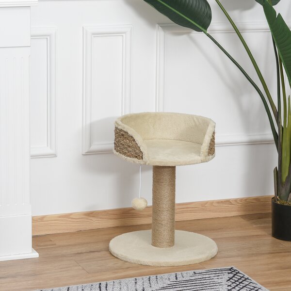 PawHut Cat Tree Tower Basics with Bed, Scratching Post, Activity Centre, Kitten House, Dangling Ball Perch, Beige Aosom UK