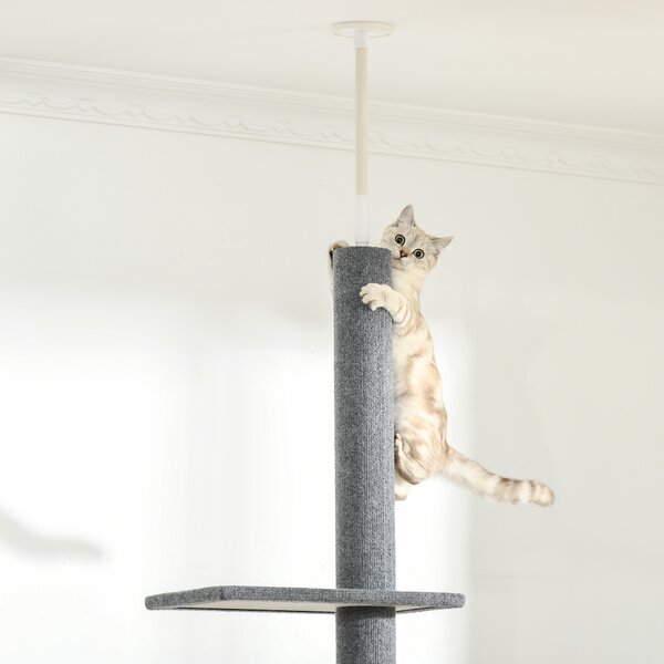 PawHut Cat Tree Tower, Floor to Ceiling with 3 Perches, Scratching Posts, Activity Centre for Kittens, Grey Aosom UK