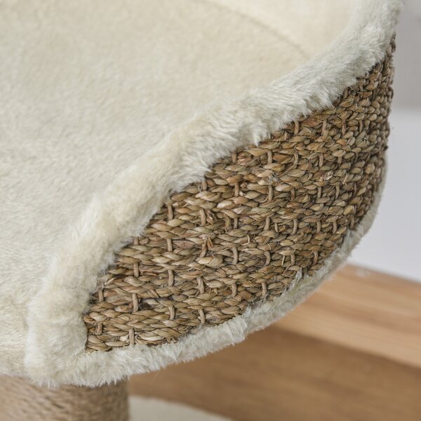 PawHut Cat Tree Tower Basics with Bed, Scratching Post, Activity Centre, Kitten House, Dangling Ball Perch, Beige Aosom UK