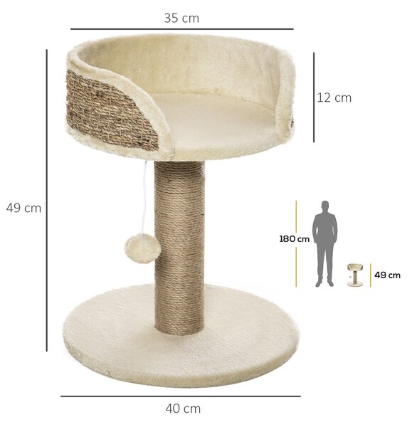 PawHut Cat Tree Tower Basics with Bed, Scratching Post, Activity Centre, Kitten House, Dangling Ball Perch, Beige Aosom UK