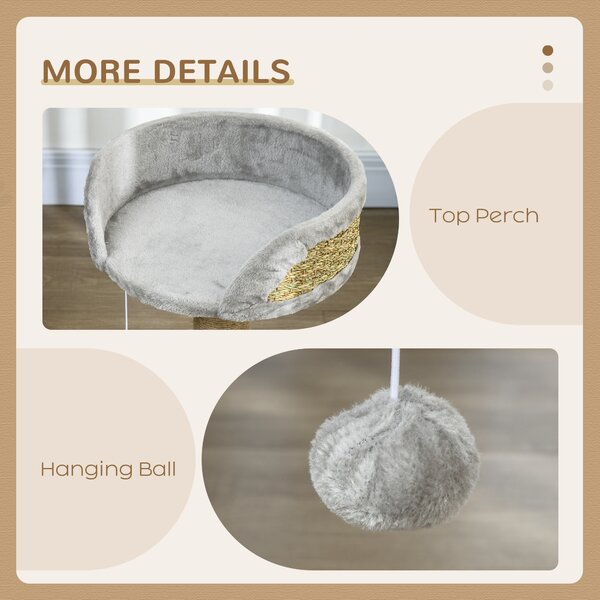 PawHut Cat Tree Tower with Scratching Posts, Grey Aosom UK